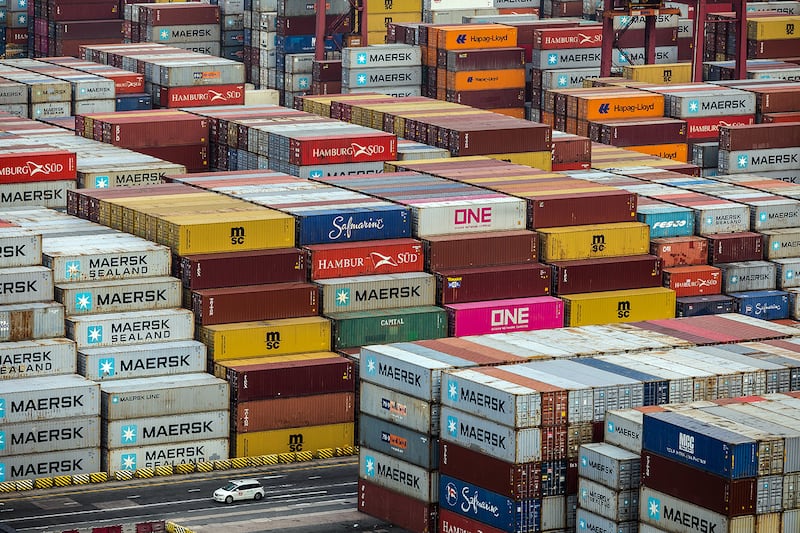 Shipping containers at a port in Hong Kong, March 2, 2022.