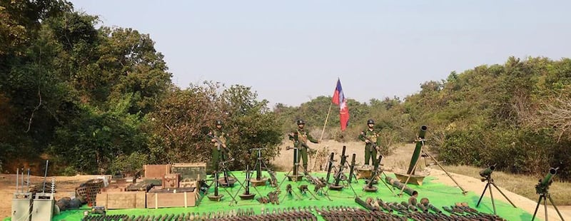 Arakan Army forces display arms and equipment seized after the capture of the Myanmar army's Light Infantry Battalion 540 in Minbya, Feb. 2, 2024. (AA Info Desk)