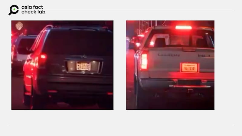 Fuzzy details such as the license plate numbers on police cars confirm that the image is AI-generated.