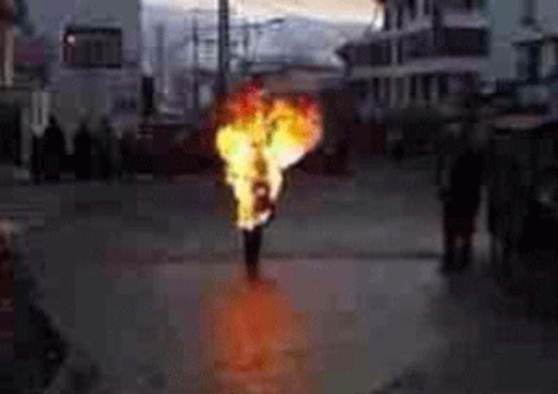 Dorje self-immolates in Ngaba, Feb. 13, 2014. 