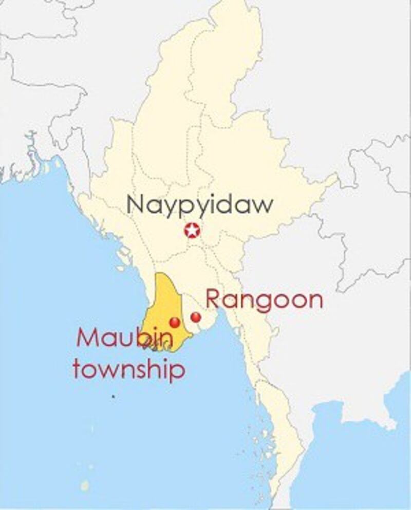 A map of Maubin township in Ayeyarwady division.