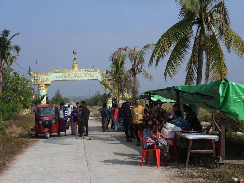 A checkpoint set up by Myanmar's Arakan Army near Maungdaw for registering returnees, January 2025.