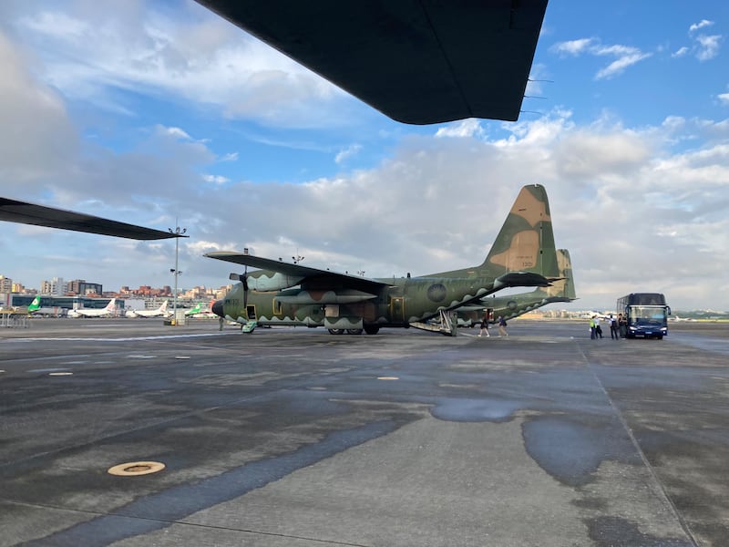 A Taiwan C-130 military transport aircraft at Songshan airport, Taipei, Sept. 28, 2023.
Credit: RFA