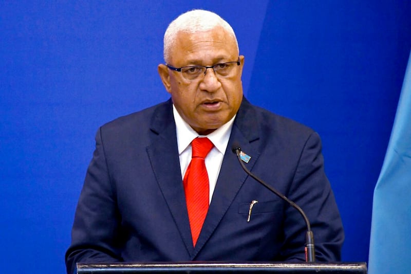 Fiji's Prime Minister Frank Bainimarama speaks at a press conference at the Pacific Islands Foreign Ministers' meeting in Suva, Fiji, May 30, 2022. Credit: Fiji government.