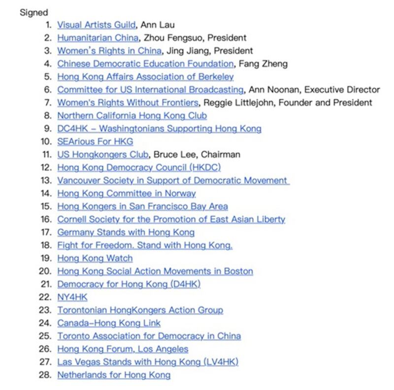 参与本次联署的团体名单（陈国禧提供）