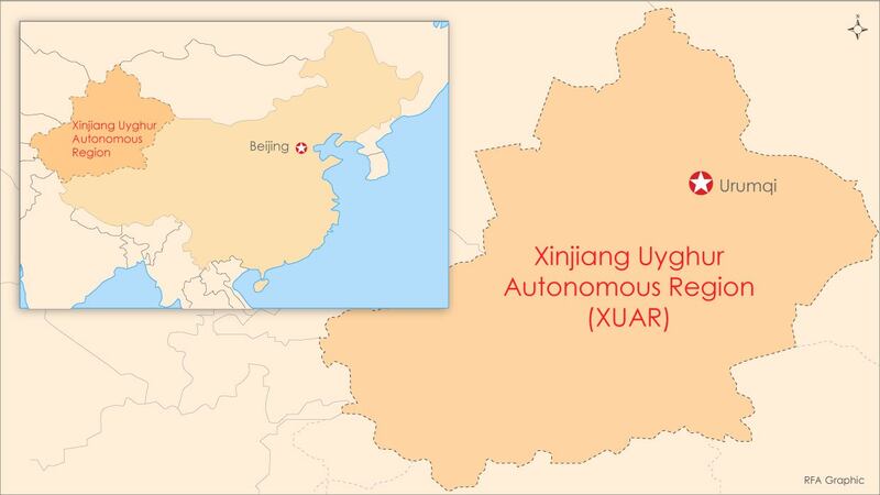 A map showing Urumqi in China's Xinjiang Uyghur Autonomous Region.