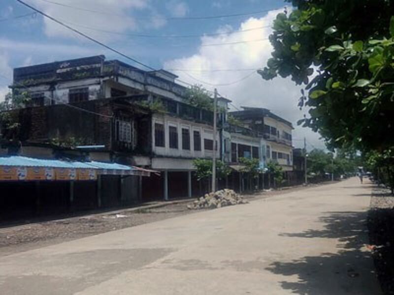 A street in Maungdaw township in Myanmar's northern Rakhine state is deserted after authorities told residents to stay in their homes following attacks by Rohingya 'terrorists,' Aug. 25, 2017.