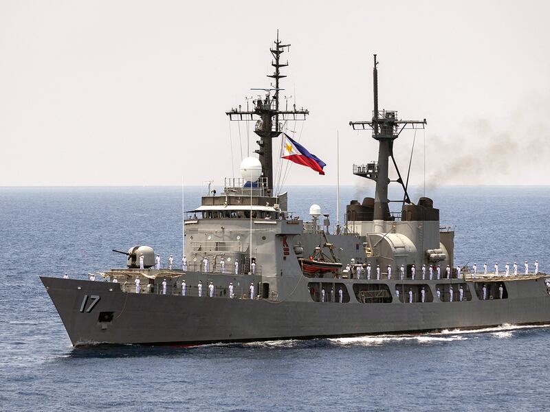 The Philippines Navy's BRP Andres Bonifacio (PS-17) participates in the ASEAN Fleet Review as part of the 42nd ASEAN Multilateral Naval Exercises at Subic Bay, Zambales, Philippines May 11, 2023.