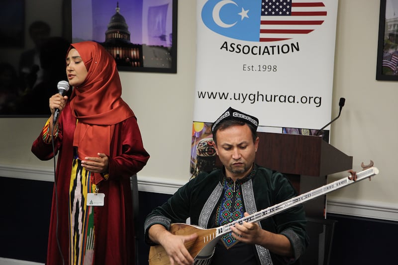 Musicians perform at a commemoration of East Turkestan Republic Day on Capitol Hill in Washington, D.C., Nov. 13, 2024.