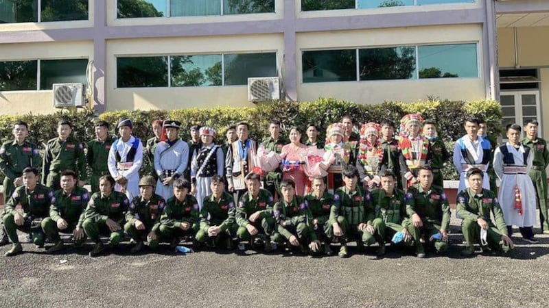 Shwe Min, former chair of the Lisu National Development Party (LNDP) or Dulay Party, central executives and members of the Lisu militia are seen on Jan. 6, 2023. (Courtesy Lisu National Development Party)