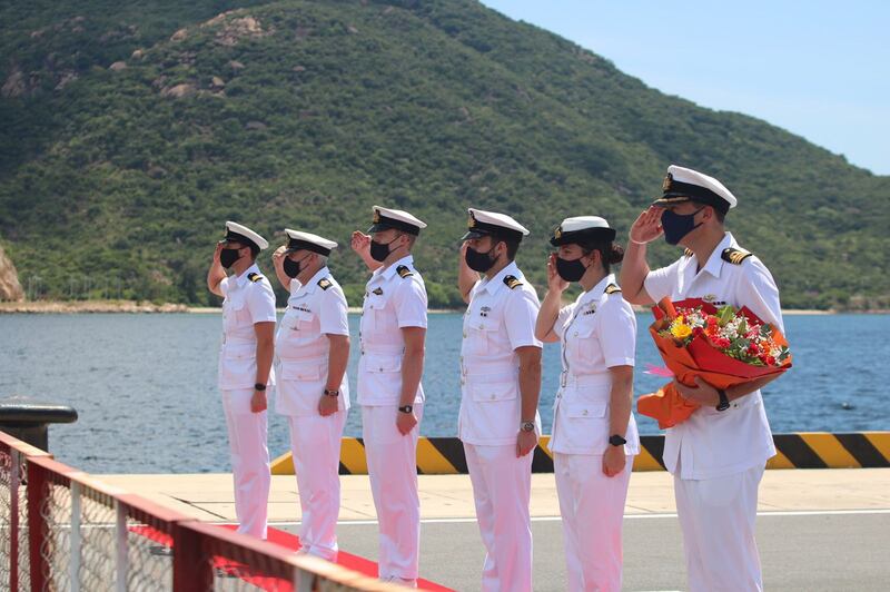 British naval officers at the welcoming ceremony for HMS Richmond at Cam Ranh port, Oct. 1, 2021. Credit: Twitter feed of UK Embassy in Hanoi.