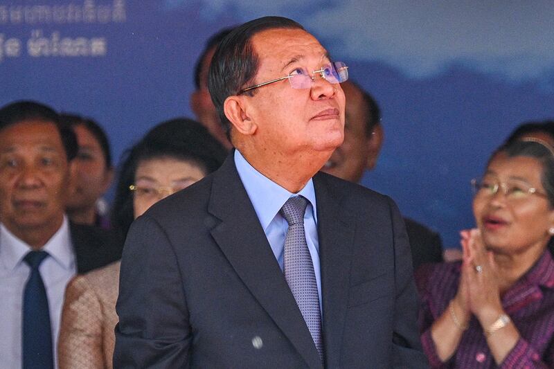 Cambodia's Senate President Hun Sen at a ceremony marking the fall of the Khmer Rouge regime, in Phnom Penh on Jan. 7, 2025.