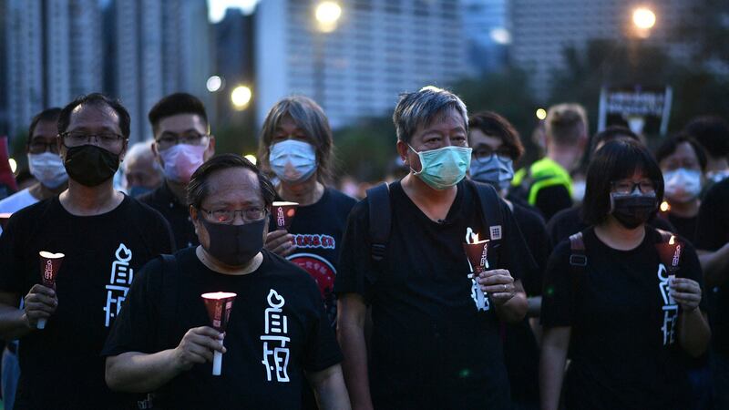 2020年6月4日，香港支联会举行六四烛光纪念活动。（法新社）