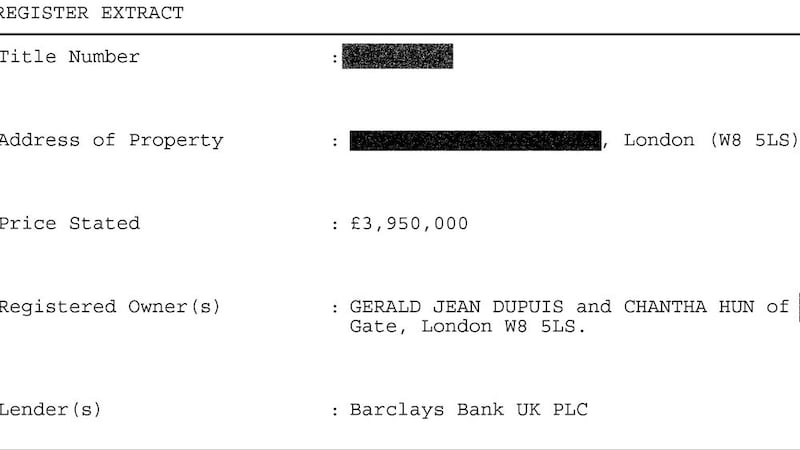 Details from the property title for Chantha and Dupuis' $5 million London apartment. 