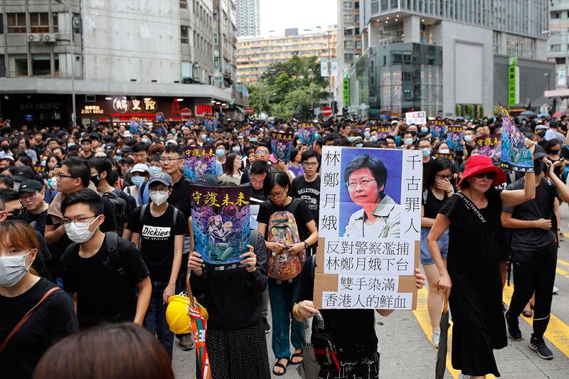 2019年8月3日，香港反送中大游行。（美联社）