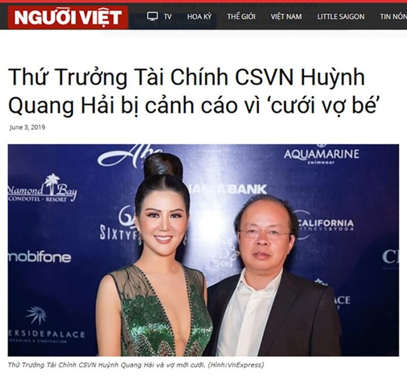 Thủ tướng Nguyễn Xuân Phúc vào ngày 26/07/19 ký quyết định kỷ luật cảnh cáo Thứ trưởng Bộ Tài chính Huỳnh Quang Hải.