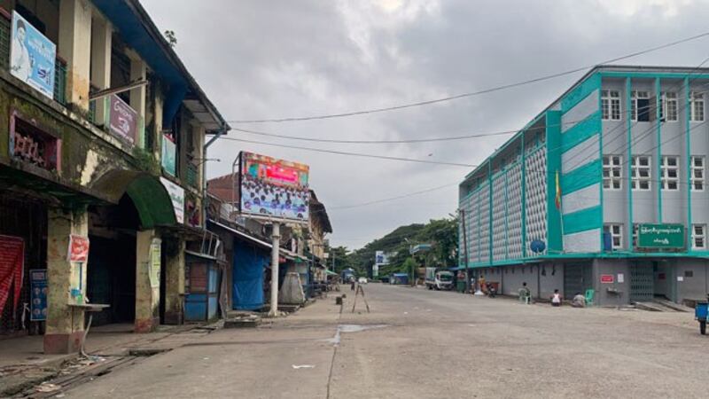 A street is deserted during a lockdown to curb the spread of the coronavirus in Sittwe, capital of western Myanmar's Rakhine state, Aug. 23, 2020.