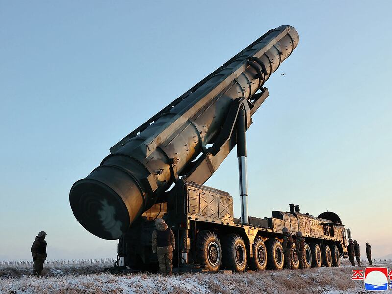 A mobile launcher awaiting the order to launch a Hwasongpho-18 intercontinental ballistic missile at an undisclosed location in North Korea, Dec. 19, 2023.