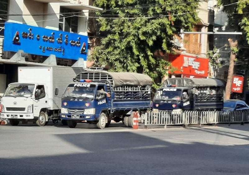 Tight security in Mandalay two days after the military coup on Feb.1, 2021. Credit: RFA