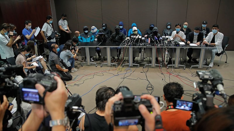 2020年9月12日，被拘留香港人的家属举行首次新闻发布会。（AP）