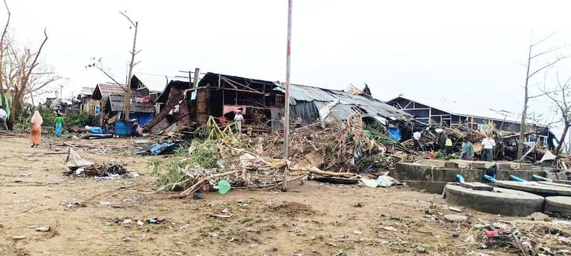 The Dar Paing camp for internally displaced Rohingya in Sittwe was among the hardest hit by Cyclone Mocha in Rakhine state. (Photo: Citizen Journalist)