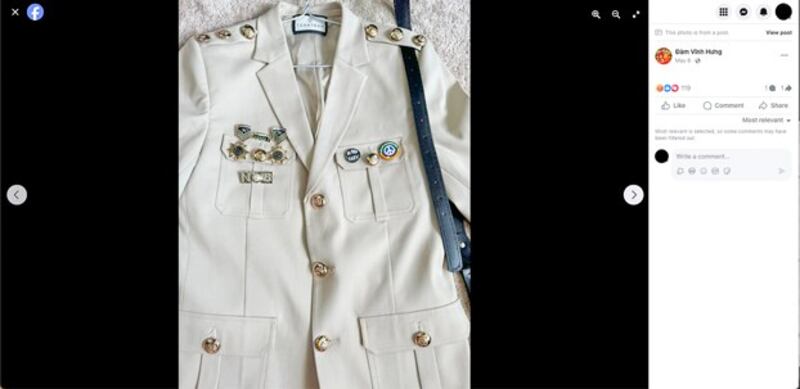 An image of a costume and medals worn during a performance were posted on Dam Vinh Hung's Facebook page, May 6, 2024. (Dam Vinh Hung via Facebook)