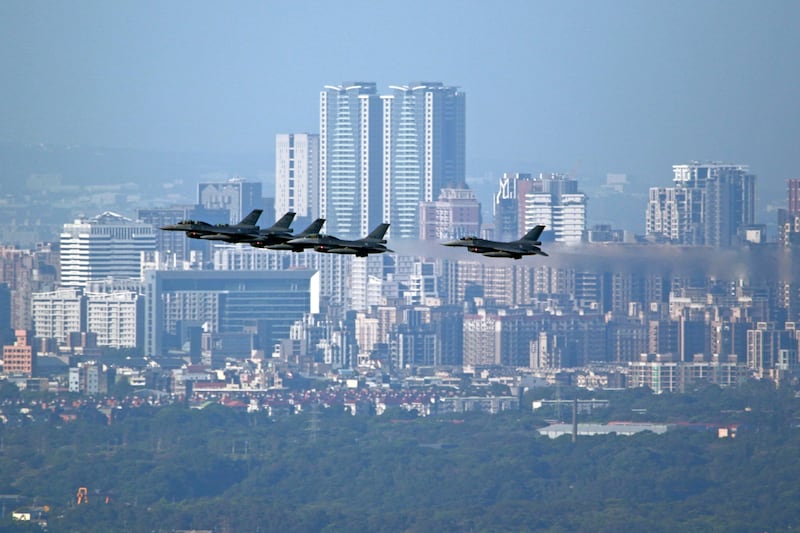 Taiwan air force F-16V fighter jets during an undated exercise in this photo released on Feb. 21, 2025