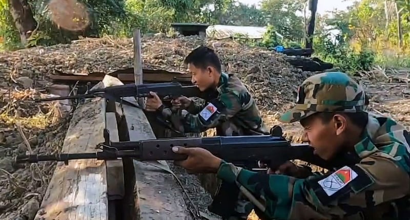 Members of People's Defense Force Kalay – Battalion 7 in Myanmar's Kalay district train in February 2023. Credit: Screenshot from People's Defense Forces Kalay – Battalion 7 video