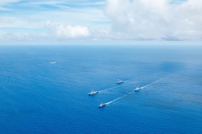 A Royal Australian Air Force P-8A Poseidon aircraft conducts a fly-over of Philippine Navy ships, a Japan Maritime Self-Defense Force ship, as well as U.S., New Zealand Navy and Australian Navy ships during a Maritime Cooperative Activity in the South China Sea on Sept. 28, 2024.
Credit: U.S. Navy