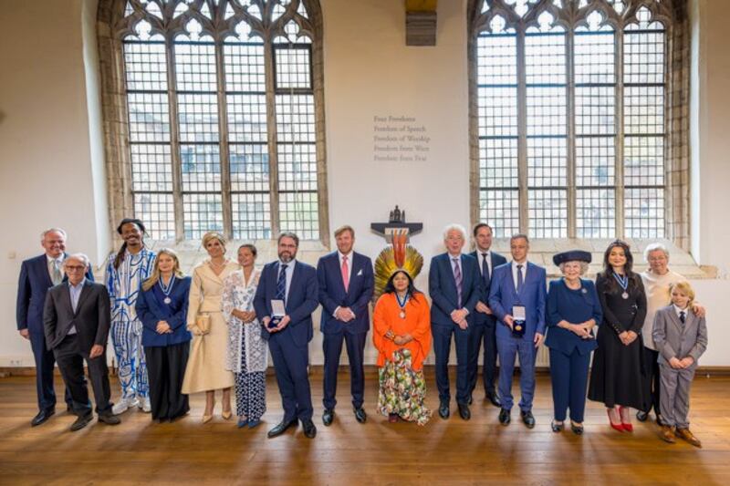 Zumretay Arkin (3rd from R) stands with other award winners and officials at the Roosevelt Foundation in Middelburg, the Netherlands, April 11, 2024. (Zumretay Arkin via Twitter)