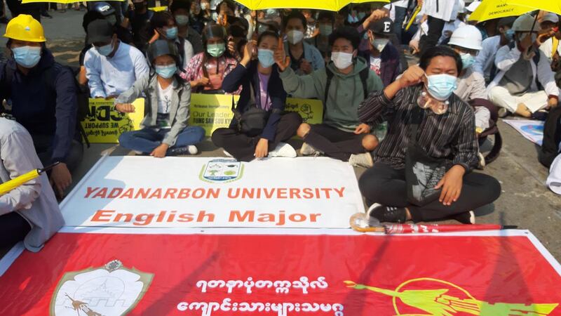 Students at Yadanabon University in Myanmar take part in a civil disobedience campaign in this undated photo. (Yadanabon University Students' Union)