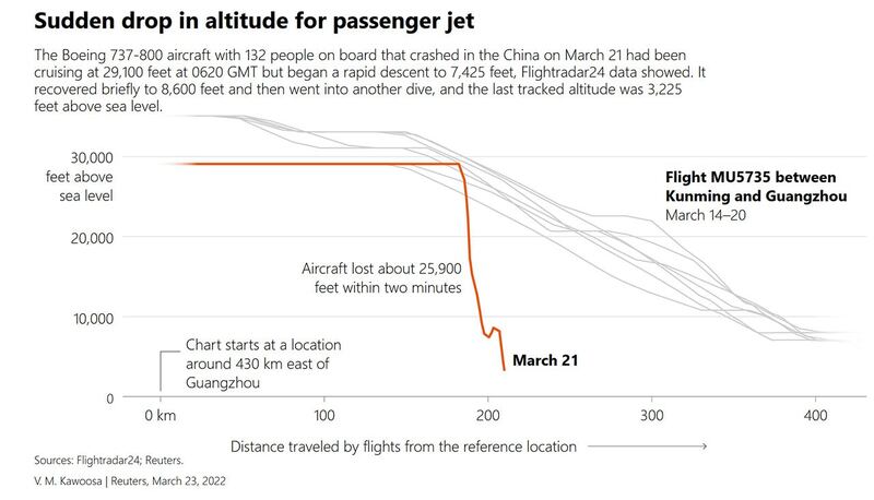 东航737客机失事图形 客机高度突然下降 （路透社）