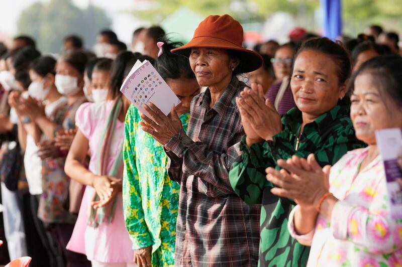 Cambodian workers participate in an event to celebrate International Women's Day with a theme of "Support women and girls for the justice of all," on Wednesday, March 8, 2023 in Phnom Penh, Cambodia. Credit: Associated Press