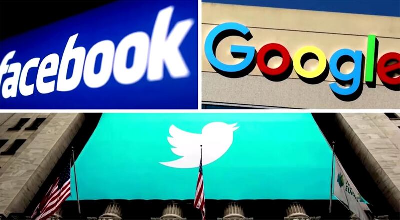 外媒报道，Google、Facebook、Twitter等美国科企巨擘被指私下警告港府将撤离香港。（路透社视频图片）