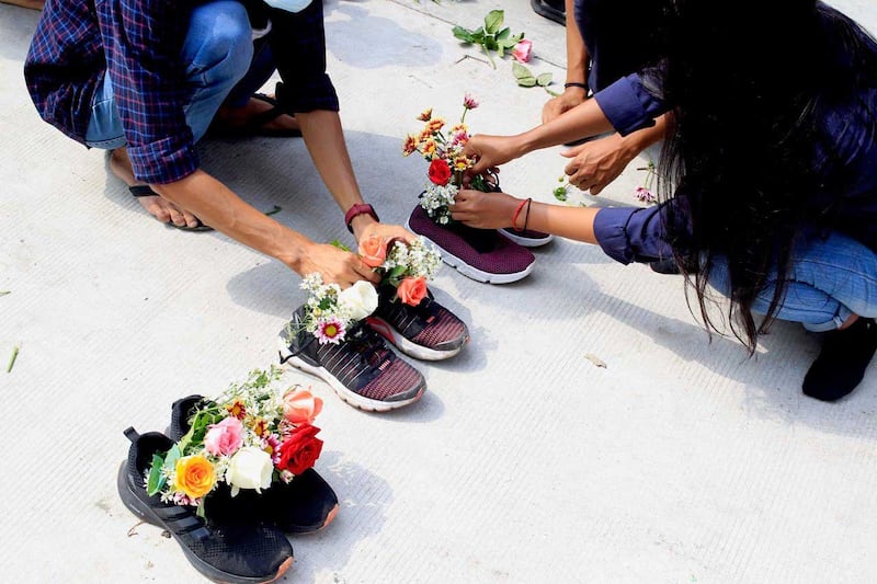 A set of shoes is arranged in Kamaryut, Yangon (RFA)