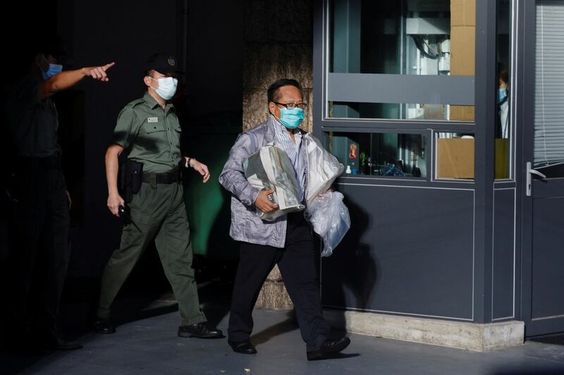 Former vice-chairman of the Hong Kong Alliance in Support of Patriotic Democratic Movements of China Albert Ho leaves the High Court on bail, in Hong Kong, China, Aug. 22, 2022. Credit: Reuters