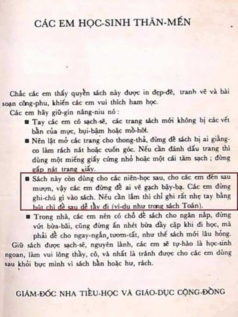 Một trang trong sách giáo khoa thời Việt Nam Cộng Hòa.