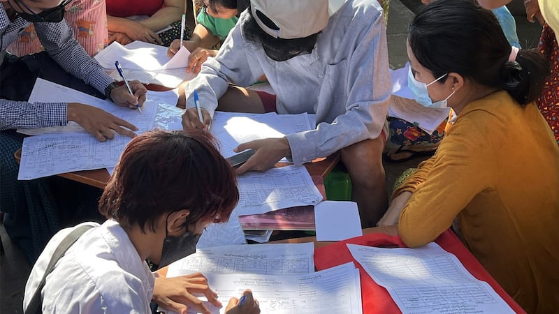 Workers collect census data in Yangon, Myanmar, on Jan. 11, 2023. Credit: RFA