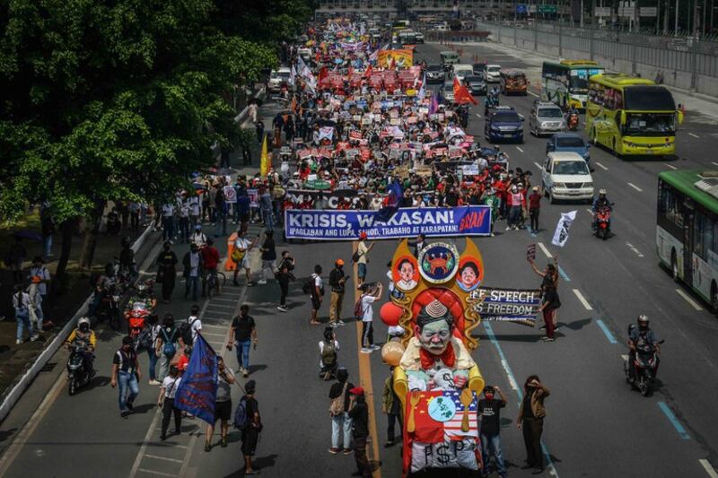 Hundreds take to the streets in Manila to protest ahead of President Ferdinand Marcos Jr.'s first State of the Nation Address before a joint session of Congress, July 25, 2022. Credit: BenarNews