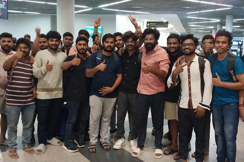 Indian nationals rescued from cyberscam operations at a place called JinBei-4 in Sihanoukville, Cambodia, return home in this image posted to social media May 23, 2024.