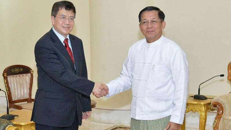 Myanmar junta chief Min Aung Hlaing meets with the new Chinese Special Envoy Deng Xijun in Naypyidaw on Dec. 29, 2022. Credit: Myanmar military