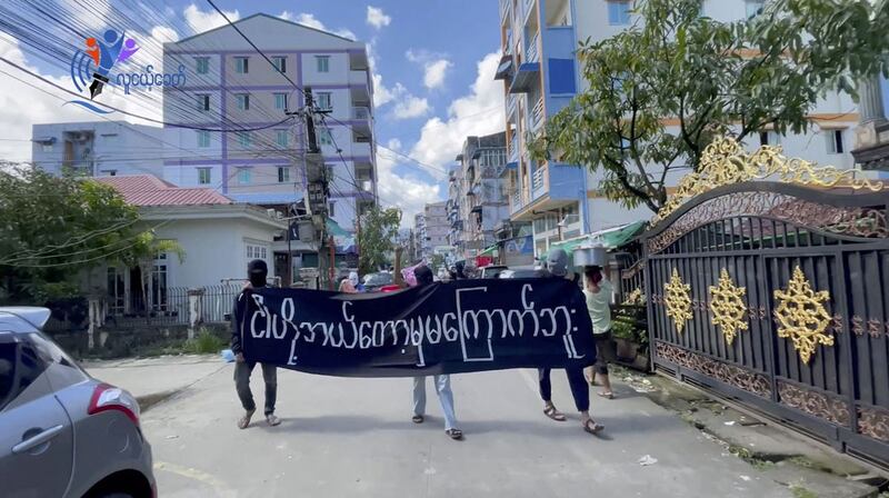 People protest in the wake of executions, in Yangon, Myanmar, July 25, 2022 this screen grab obtained from a social media video. Lu Nge Khit/via