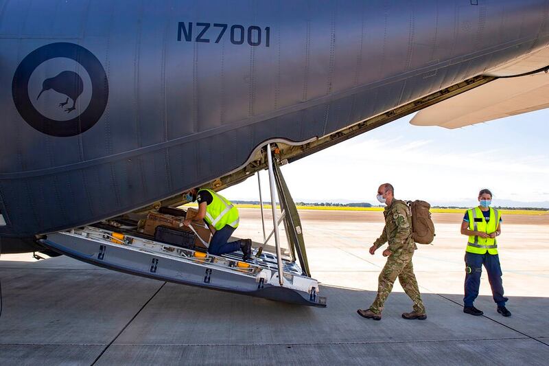 New Zealand military and police depart on a C-130 Hercules from Ohakea, New Zealand, to help contain rioting on the Solomon Islands, Dec. 2, 2021. Credit: NZDF via AP