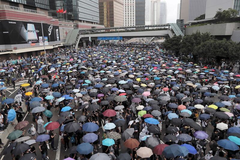 Thousands of protesters gather near the Legislative Council. (Associated Press)