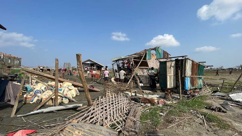 A view of the few remaining structures in Kyay Taw Paik Seik in the aftermath of the storm. (Photo: RFA)