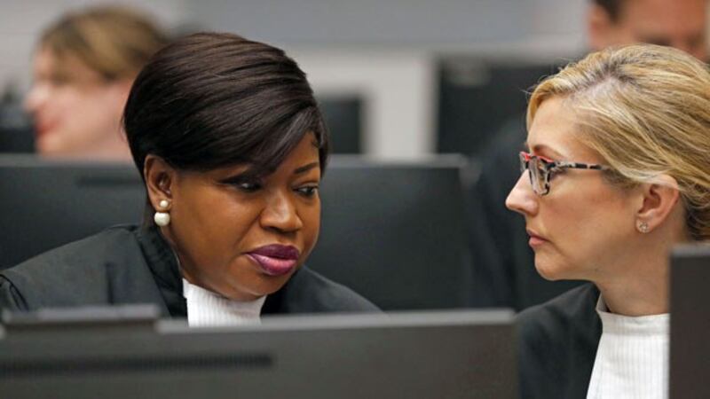 Fatou Bensouda (L), top prosecutor at the International Criminal Court, sits in one of the body's courtrooms at The Hague, the Netherlands, July 8, 2019.