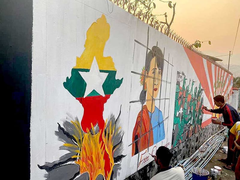 Aung San Suu Kyi appears again in this mural in Mogok in the Mandalay region. (RFA)