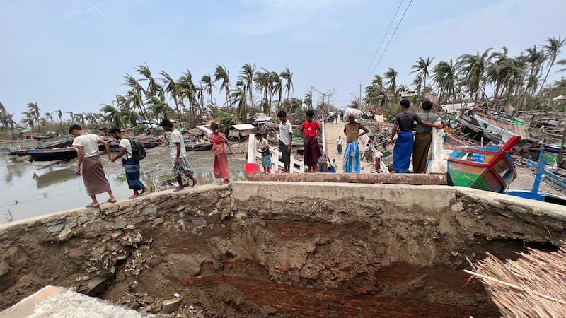 Another camp for internally displaced Rohingya in Sittwe known as Bay Dar Rohingya Village also sustained heavy damage from Mocha. (Photo: RFA)