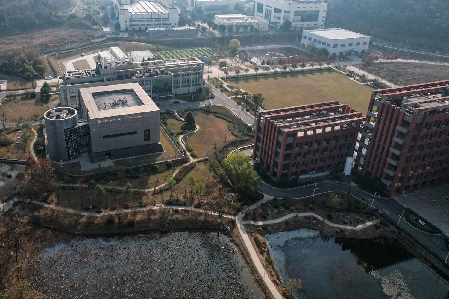 Das Labor der Biosicherheitsstufe 4, genannt P4 (links), ist am 21. Dezember 2024 auf dem Campus des Wuhan Institute of Virology in Wuhan, China, zu sehen.