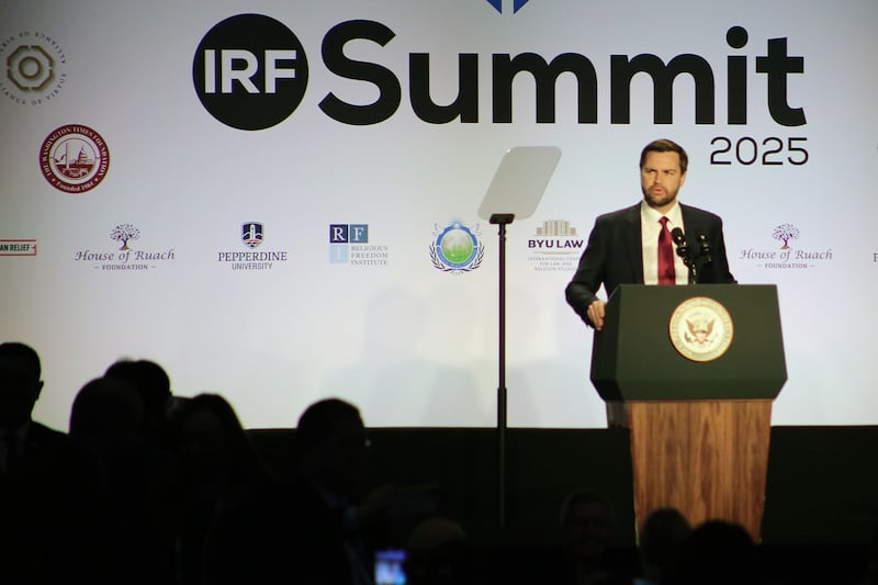 Vice President J.D. Vance addresses the International Religious Summit 2025 in  Washington, Feb 5, 2025.